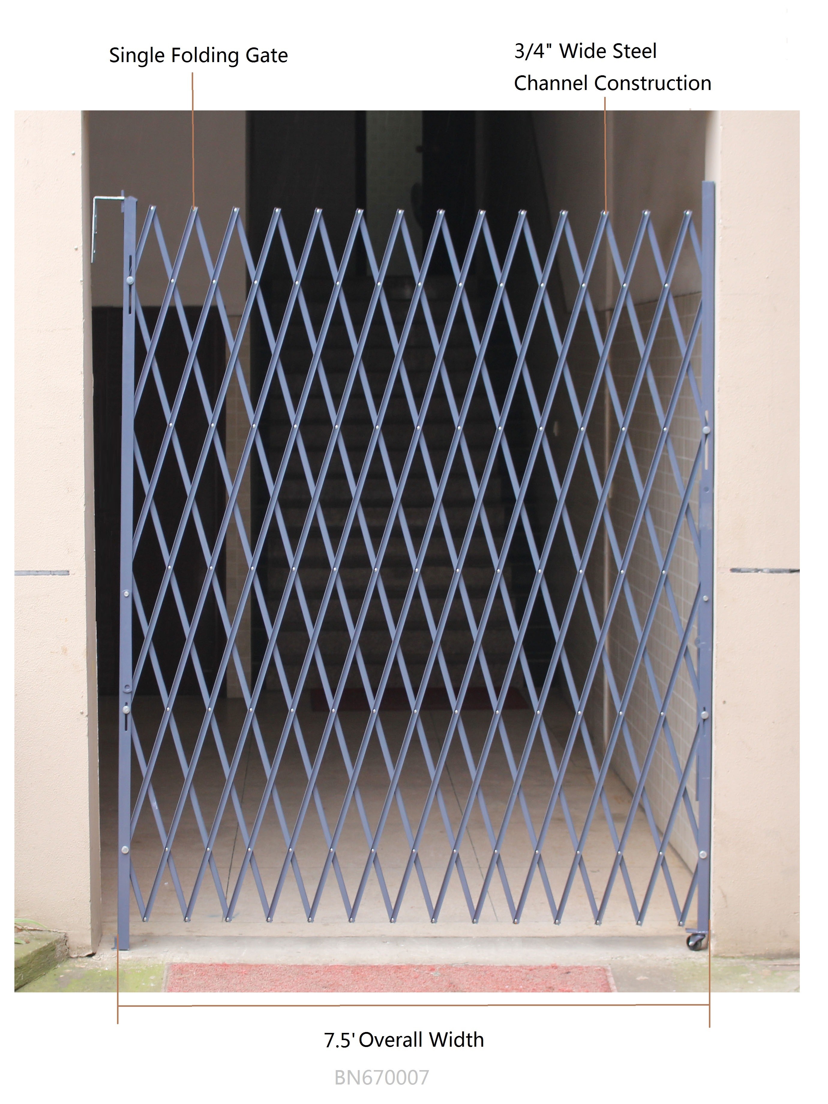 Grey Powder Coating Single Folding Security Gate Steel