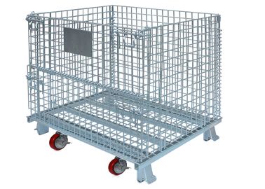 China High Strength Collapsible Wire Container With Casters Set Metal Mesh Storage Bin factory