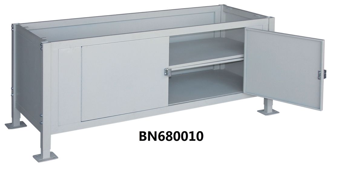 Adjustable Height Industrial Work Benches With Cabinets And Drawers Lockable Door supplier