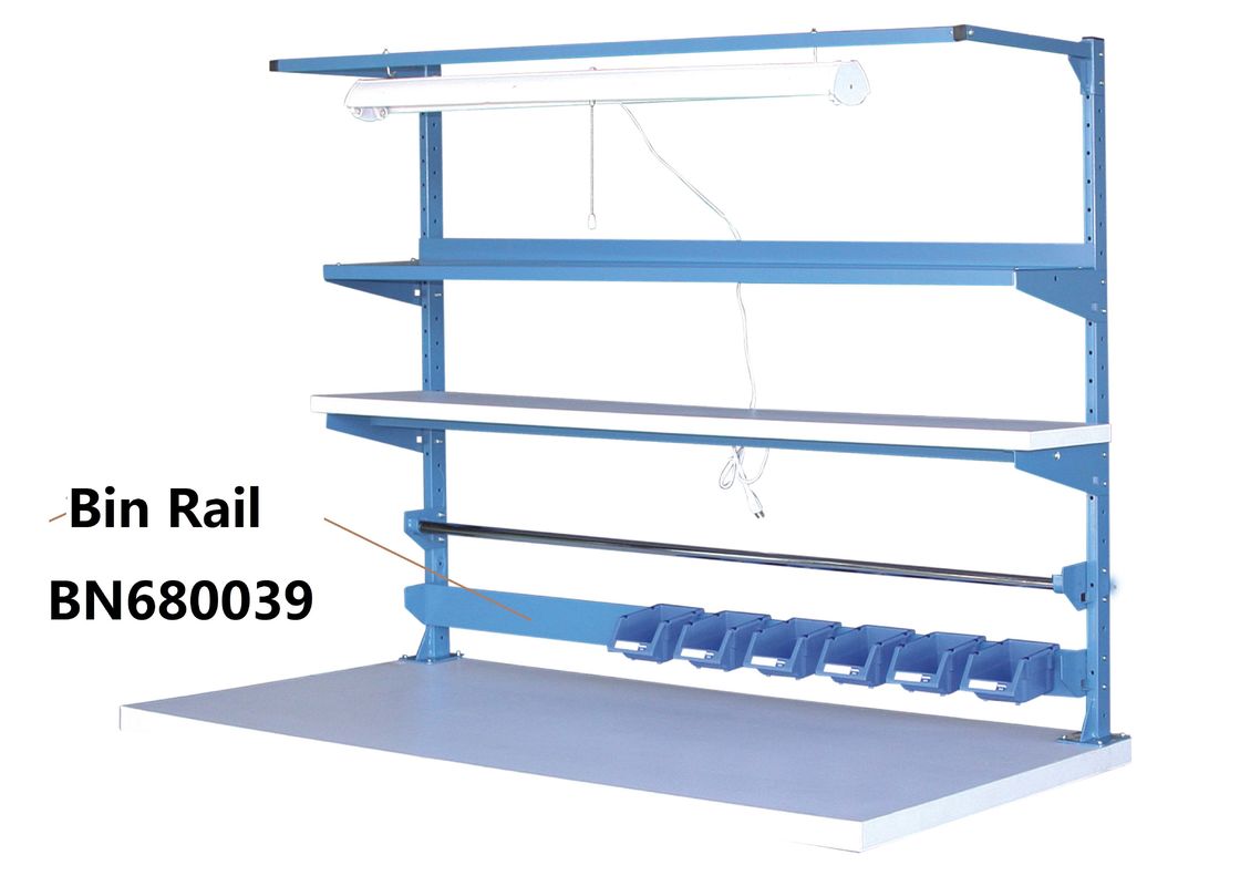 Blue Industrial Work Benches Storage Bin Rails For Increasing Efficiency 48" supplier
