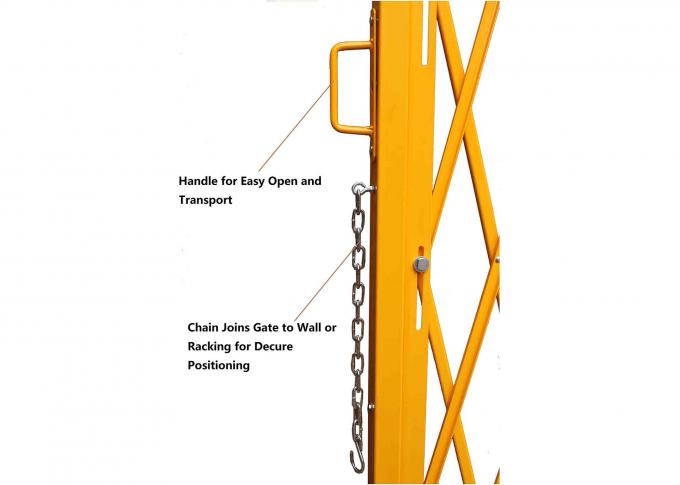 Yellow Folding Barrier Gate Accordion Safety Barriers Max Opening 20’ X 52 ½” High
